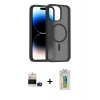 MARSİLYAN™- iPhone 14 Pro Max Kılıf Siluet Minimal Prime - Siyah Polymer Nano Ekran Koruyucu + Derin Mor Bilvis Titan Kamera Lens