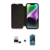 MARSİLYAN™- iPhone 14 Pro Max Kılıf Siluet Minimal Serisi - Siyah 18D Cam Ekran Koruyucu + Derin Mor Bilvis Titan Kamera Lens