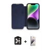 MARSİLYAN™- iPhone 14 Pro Max Kılıf Siluet Minimal Serisi - Siyah Bilvis 3D Mat Cam Ekran Koruyucu + PVD Metal Kamera Lens - TU