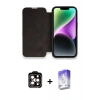 MARSİLYAN™- iPhone 14 Pro Max Kılıf Siluet Minimal Serisi - Siyah Bilvis 5in1 3D Magic Cam Ekran Koruyucu + Turuncu PVD Metal Kamera Lens