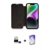 MARSİLYAN™- iPhone 14 Pro Max Kılıf Siluet Minimal Serisi - Siyah Bilvis 5in1 3D Magic Cam Ekran Koruyucu + Derin Mor Bilvis Titan Kamera Lens