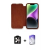 MARSİLYAN™- iPhone 14 Pro Max Kılıf Siluet Minimal Serisi - Siyah Bilvis 5in1 3D Magic Cam Ekran Koruyucu + Turuncu PVD Metal Kamera Lens
