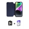 MARSİLYAN™- iPhone 14 Pro Max Kılıf Siluet Minimal Serisi - Siyah Bilvis 5in1 3D Magic Cam Ekran Koruyucu + Turuncu PVD Metal Kamera Lens