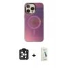 MARSİLYAN™- iPhone 14 Pro Max Kılıf Siluet Modern Koleksiyonu - Şeffaf Pasifik Cam Ekran Koruyucu + PVD Metal Kamera Lens - TU