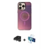 MARSİLYAN™- iPhone 14 Pro Max Kılıf Siluet Modern Koleksiyonu - Siyah 3D Antistatik Cam Ekran Koruyucu + Raze Metal Kamera Lens - GS