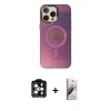 MARSİLYAN™- iPhone 14 Pro Max Kılıf Siluet Modern Koleksiyonu - Siyah Bilvis 3D Mat Cam Ekran Koruyucu + PVD Metal Kamera Lens - TU