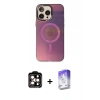 MARSİLYAN™- iPhone 14 Pro Max Kılıf Siluet Modern Koleksiyonu - Siyah Bilvis 5in1 3D Magic Cam Ekran Koruyucu + PVD Metal Kamera Lens - TU