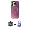 MARSİLYAN™- iPhone 14 Pro Max Kılıf Siluet Modern Koleksiyonu - Siyah Bilvis 5in1 5D Magic Hayalet Cam Ekran Koruyucu + PVD Metal Kamera Lens - TU