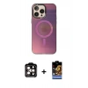 MARSİLYAN™- iPhone 14 Pro Max Kılıf Siluet Modern Koleksiyonu - Siyah Buffer Hayalet Cam Ekran Koruyucu + PVD Metal Kamera Lens - TU