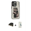 MARSİLYAN™- iPhone 14 Pro Max Kılıf Siluet Modern Özel Seri - Şeffaf Pasifik Cam Ekran Koruyucu + Gold Raze Metal Kamera Lens