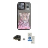 MARSİLYAN™- iPhone 14 Pro Max Kılıf Siluet Modern Özel Seri - Şeffaf Royal Nano Ekran Koruyucu + Gold Raze Metal Kamera Lens