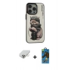 MARSİLYAN™- iPhone 14 Pro Max Kılıf Siluet Modern Özel Seri - Siyah 18D Cam Ekran Koruyucu + Gold Band Metal Kamera Lens