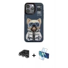 MARSİLYAN™- iPhone 14 Pro Max Kılıf Siluet Modern Özel Seri - Siyah 3D Antistatik Cam Ekran Koruyucu + Gümüş Raze Metal Kamera Lens