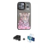 MARSİLYAN™- iPhone 14 Pro Max Kılıf Siluet Modern Özel Seri - Siyah 3D Antistatik Cam Ekran Koruyucu + Gümüş Raze Metal Kamera Lens
