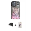 MARSİLYAN™- iPhone 14 Pro Max Kılıf Siluet Modern Özel Seri - Siyah Bilvis 3D Mat Cam Ekran Koruyucu + Gümüş Raze Metal Kamera Lens