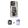 MARSİLYAN™- iPhone 14 Pro Max Kılıf Siluet Modern Özel Seri - Siyah Bilvis 5in1 3D Magic Cam Ekran Koruyucu + PVD Metal Kamera Lens - TU