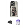 MARSİLYAN™- iPhone 14 Pro Max Kılıf Siluet Modern Özel Seri - Siyah Bilvis 5in1 3D Magic Cam Ekran Koruyucu + Gümüş Raze Metal Kamera Lens