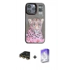 MARSİLYAN™- iPhone 14 Pro Max Kılıf Siluet Modern Özel Seri - Siyah Bilvis 5in1 3D Magic Cam Ekran Koruyucu + Gold Raze Metal Kamera Lens