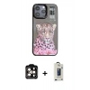 MARSİLYAN™- iPhone 14 Pro Max Kılıf Siluet Modern Özel Seri - Siyah Bilvis Hayalet Cam Ekran Koruyucu + PVD Metal Kamera Lens - TU