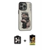 MARSİLYAN™- iPhone 14 Pro Max Kılıf Siluet Modern Özel Seri - Siyah Buffer Cam Ekran Koruyucu + PVD Metal Kamera Lens - TU