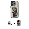MARSİLYAN™- iPhone 14 Pro Max Kılıf Siluet Modern Özel Seri - Siyah Buffer Hayalet Cam Ekran Koruyucu + Derin Mor Bilvis Titan Kamera Lens