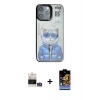 MARSİLYAN™- iPhone 14 Pro Max Kılıf Siluet Modern Özel Seri - Siyah Buffer Hayalet Cam Ekran Koruyucu + Gümüş Bilvis Titan Kamera Lens