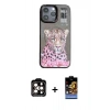 MARSİLYAN™- iPhone 14 Pro Max Kılıf Siluet Modern Özel Seri - Siyah Buffer Hayalet Cam Ekran Koruyucu + PVD Metal Kamera Lens - TU