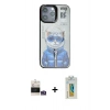 MARSİLYAN™- iPhone 14 Pro Max Kılıf Siluet Modern Özel Seri - Siyah Polymer Nano Ekran Koruyucu + Gümüş Bilvis Titan Kamera Lens