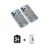 MARSİLYAN™- iPhone 14 Pro Max Kılıf Ufuk Doku Prime - Şeffaf Pasifik Cam Ekran Koruyucu + Turuncu PVD Metal Kamera Lens