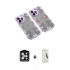 MARSİLYAN™- iPhone 14 Pro Max Kılıf Ufuk Doku Prime - Şeffaf Pasifik Cam Ekran Koruyucu + Turuncu PVD Metal Kamera Lens