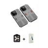 MARSİLYAN™- iPhone 14 Pro Max Kılıf Ufuk Doku Prime - Şeffaf Pasifik Cam Ekran Koruyucu + Turuncu PVD Metal Kamera Lens