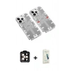 MARSİLYAN™- iPhone 14 Pro Max Kılıf Ufuk Doku Prime - Şeffaf Pasifik Cam Ekran Koruyucu + Turuncu PVD Metal Kamera Lens