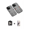 MARSİLYAN™- iPhone 14 Pro Max Kılıf Ufuk Doku Prime - Siyah Bilvis 3D Mat Cam Ekran Koruyucu + PVD Metal Kamera Lens - TU