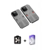 MARSİLYAN™- iPhone 14 Pro Max Kılıf Ufuk Doku Prime - Siyah Bilvis 5in1 3D Magic Cam Ekran Koruyucu + PVD Metal Kamera Lens - TU