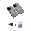 MARSİLYAN™- iPhone 14 Pro Max Kılıf Ufuk Doku Prime - Siyah Bilvis 5in1 5D Magic Hayalet Cam Ekran Koruyucu + Raze Metal Kamera Lens - GD