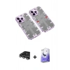 MARSİLYAN™- iPhone 14 Pro Max Kılıf Ufuk Doku Prime - Siyah Bilvis 5in1 5D Magic Hayalet Cam Ekran Koruyucu + Gümüş Raze Metal Kamera Lens