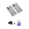 MARSİLYAN™- iPhone 14 Pro Max Kılıf Ufuk Doku Prime - Siyah Bilvis 5in1 5D Magic Hayalet Cam Ekran Koruyucu + Gümüş Raze Metal Kamera Lens
