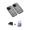 MARSİLYAN™- iPhone 14 Pro Max Kılıf Ufuk Doku Prime - Siyah Bilvis 5in1 5D Magic Hayalet Cam Ekran Koruyucu + Gümüş Raze Metal Kamera Lens
