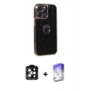 MARSİLYAN™- iPhone 14 Pro Max Kılıf Ufuk Form Prime - Siyah Bilvis 5in1 3D Magic Cam Ekran Koruyucu + Turuncu PVD Metal Kamera Lens