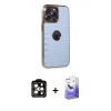 MARSİLYAN™- iPhone 14 Pro Max Kılıf Ufuk Form Prime - Siyah Bilvis 5in1 5D Magic Hayalet Cam Ekran Koruyucu + Turuncu PVD Metal Kamera Lens