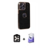 MARSİLYAN™- iPhone 14 Pro Max Kılıf Ufuk Form Prime - Siyah Bilvis 5in1 5D Magic Hayalet Cam Ekran Koruyucu + Turuncu PVD Metal Kamera Lens