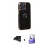 MARSİLYAN™- iPhone 14 Pro Max Kılıf Ufuk Form Prime - Siyah Bilvis 5in1 5D Magic Hayalet Cam Ekran Koruyucu + Raze Metal Kamera Lens - GS