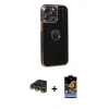 MARSİLYAN™- iPhone 14 Pro Max Kılıf Ufuk Form Prime - Siyah Buffer Hayalet Cam Ekran Koruyucu + Gold Raze Metal Kamera Lens
