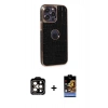 MARSİLYAN™- iPhone 14 Pro Max Kılıf Ufuk Form Prime - Siyah Buffer Hayalet Cam Ekran Koruyucu + PVD Metal Kamera Lens - TU