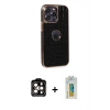 MARSİLYAN™- iPhone 14 Pro Max Kılıf Ufuk Form Prime - Siyah Polymer Nano Ekran Koruyucu + PVD Metal Kamera Lens - TU