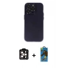 MARSİLYAN™- iPhone 14 Pro Max Kılıf Ufuk Minimal Özel Seri - Siyah 18D Cam Ekran Koruyucu + PVD Metal Kamera Lens - TU