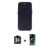 MARSİLYAN™- iPhone 14 Pro Max Kılıf Ufuk Minimal Özel Seri - Siyah 360 Mat Full Body Arka Koruyucu + Turuncu PVD Metal Kamera Lens
