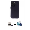 MARSİLYAN™- iPhone 14 Pro Max Kılıf Ufuk Minimal Özel Seri - Siyah 3D Antistatik Cam Ekran Koruyucu + Bilvis Titan Kamera Lens - GS