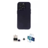 MARSİLYAN™- iPhone 14 Pro Max Kılıf Ufuk Minimal Özel Seri - Siyah 3D Antistatik Cam Ekran Koruyucu + Siyah Bilvis Titan Kamera Lens
