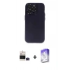 MARSİLYAN™- iPhone 14 Pro Max Kılıf Ufuk Minimal Özel Seri - Siyah Bilvis 5in1 3D Magic Cam Ekran Koruyucu + Derin Mor Bilvis Titan Kamera Lens